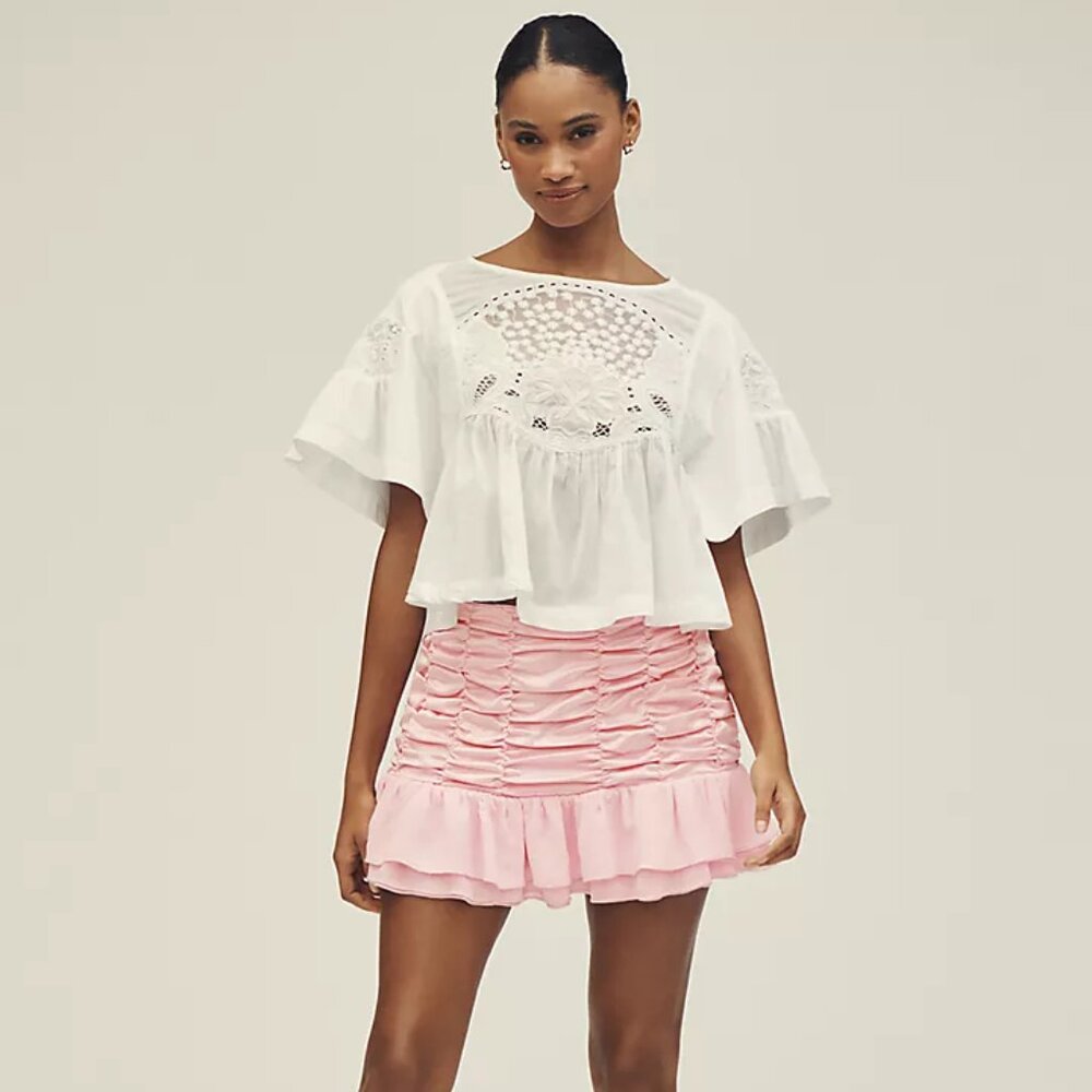 Anthropologie Maeve Satin Chiffon Ruched Mini Skirt (New Medium)
